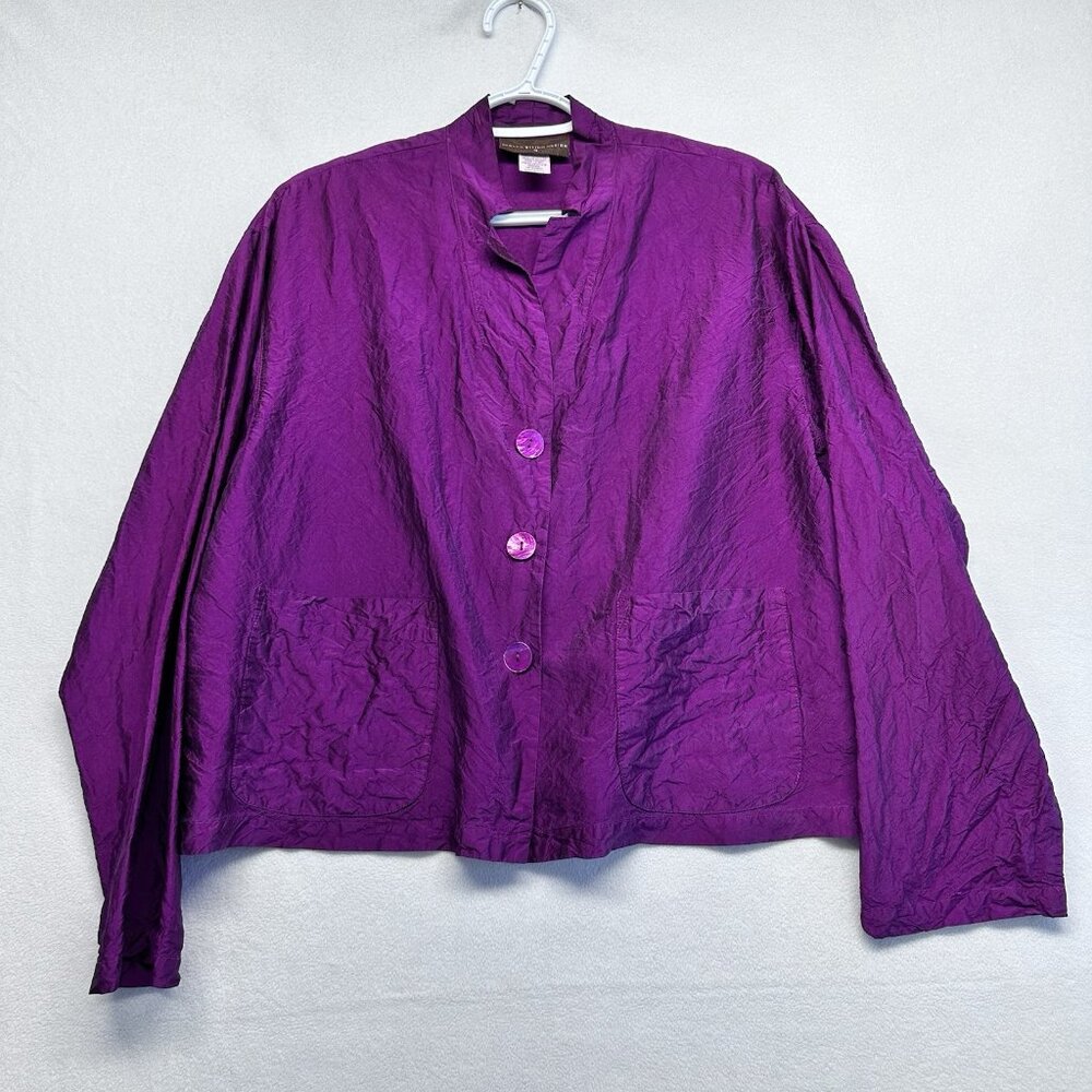 Eleven Stitch Design Silk Button Up Lightweight Jacket Size S Purple Lagenlook
